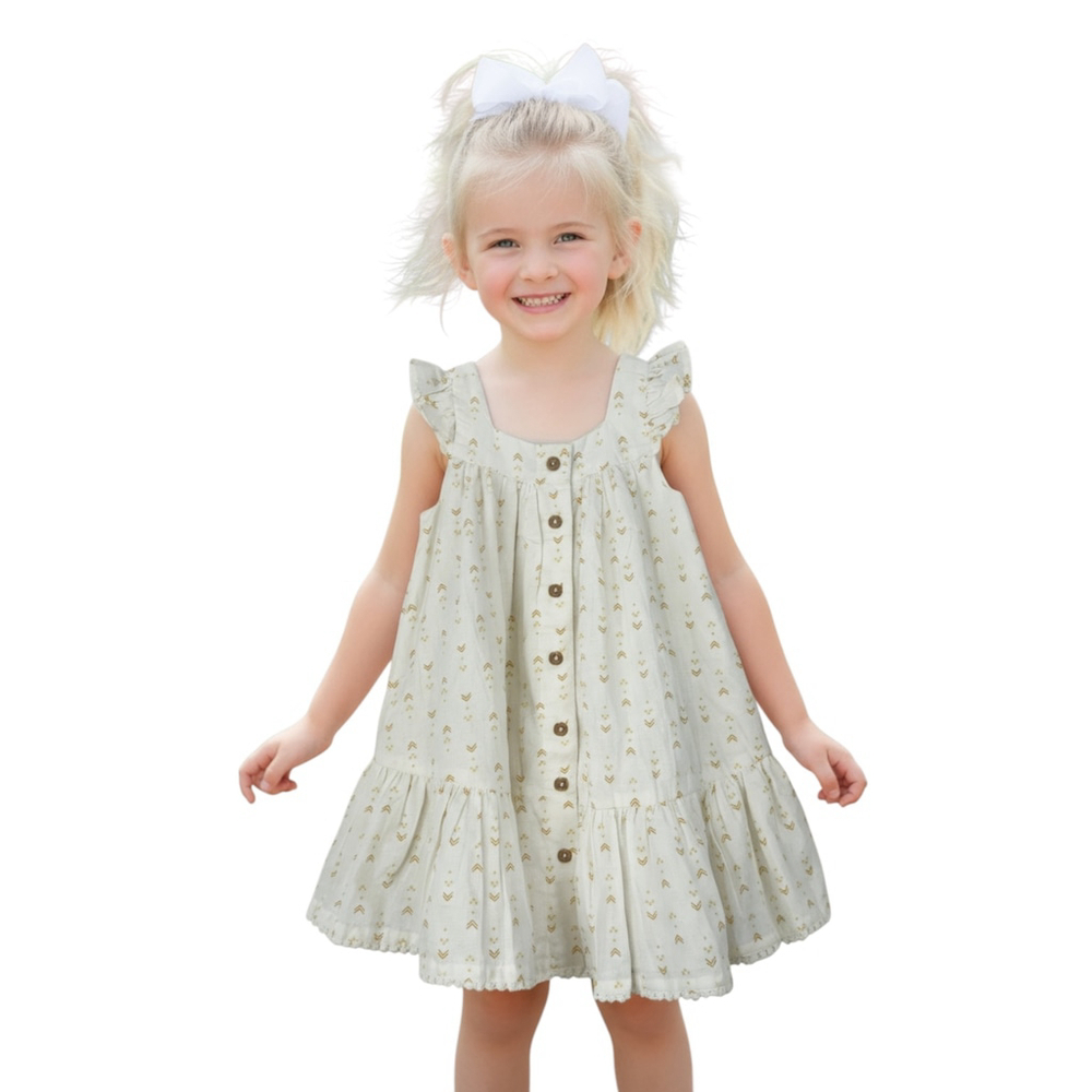 Tahari Girls A-Line Dress 2T White Casual Spring Summer Geometric Ruffle Sleeve